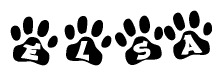 The image shows a row of animal paw prints, each containing a letter. The letters spell out the word Elsa within the paw prints.