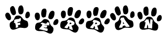 The image shows a row of animal paw prints, each containing a letter. The letters spell out the word Ferran within the paw prints.