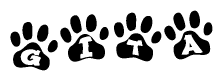 The image shows a series of animal paw prints arranged horizontally. Within each paw print, there's a letter; together they spell Gita