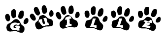 The image shows a series of animal paw prints arranged horizontally. Within each paw print, there's a letter; together they spell Guille