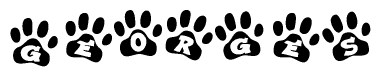 The image shows a series of animal paw prints arranged horizontally. Within each paw print, there's a letter; together they spell Georges