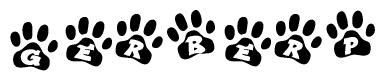 The image shows a series of animal paw prints arranged horizontally. Within each paw print, there's a letter; together they spell Gerberp