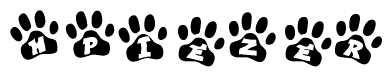 The image shows a row of animal paw prints, each containing a letter. The letters spell out the word Hpiezer within the paw prints.