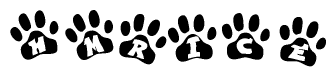 The image shows a series of animal paw prints arranged horizontally. Within each paw print, there's a letter; together they spell Hmrice
