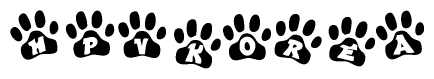 The image shows a row of animal paw prints, each containing a letter. The letters spell out the word Hpvkorea within the paw prints.