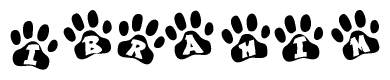 The image shows a row of animal paw prints, each containing a letter. The letters spell out the word Ibrahim within the paw prints.