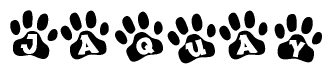 The image shows a series of animal paw prints arranged horizontally. Within each paw print, there's a letter; together they spell Jaquay
