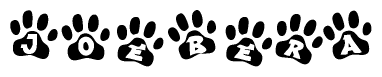 The image shows a series of animal paw prints arranged horizontally. Within each paw print, there's a letter; together they spell Joebera
