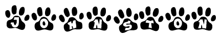 The image shows a row of animal paw prints, each containing a letter. The letters spell out the word Johnston within the paw prints.