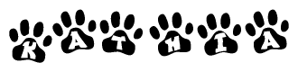 The image shows a series of animal paw prints arranged horizontally. Within each paw print, there's a letter; together they spell Kathia