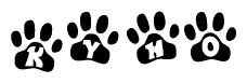 The image shows a series of animal paw prints arranged horizontally. Within each paw print, there's a letter; together they spell Kyho