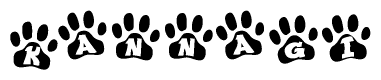 The image shows a row of animal paw prints, each containing a letter. The letters spell out the word Kannagi within the paw prints.