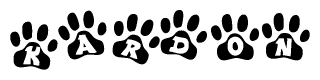 The image shows a row of animal paw prints, each containing a letter. The letters spell out the word Kardon within the paw prints.