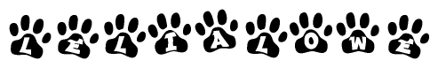 The image shows a series of animal paw prints arranged horizontally. Within each paw print, there's a letter; together they spell Lelialowe