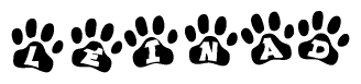 The image shows a row of animal paw prints, each containing a letter. The letters spell out the word Leinad within the paw prints.