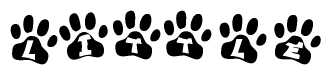 The image shows a series of animal paw prints arranged horizontally. Within each paw print, there's a letter; together they spell Little