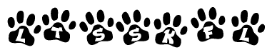 The image shows a row of animal paw prints, each containing a letter. The letters spell out the word Ltsskfl within the paw prints.