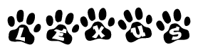 The image shows a row of animal paw prints, each containing a letter. The letters spell out the word Lexus within the paw prints.