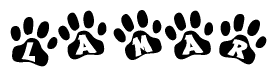 The image shows a row of animal paw prints, each containing a letter. The letters spell out the word Lamar within the paw prints.