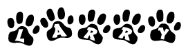The image shows a row of animal paw prints, each containing a letter. The letters spell out the word Larry within the paw prints.