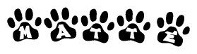 The image shows a row of animal paw prints, each containing a letter. The letters spell out the word Matte within the paw prints.