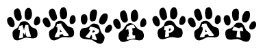 The image shows a series of animal paw prints arranged in a horizontal line. Each paw print contains a letter, and together they spell out the word Maripat.