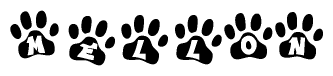 The image shows a row of animal paw prints, each containing a letter. The letters spell out the word Mellon within the paw prints.