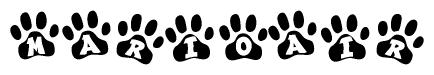The image shows a row of animal paw prints, each containing a letter. The letters spell out the word Marioair within the paw prints.