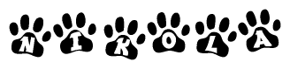 The image shows a series of animal paw prints arranged horizontally. Within each paw print, there's a letter; together they spell Nikola