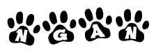 The image shows a row of animal paw prints, each containing a letter. The letters spell out the word Ngan within the paw prints.