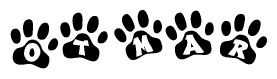 The image shows a series of animal paw prints arranged horizontally. Within each paw print, there's a letter; together they spell Otmar