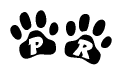 The image shows a row of animal paw prints, each containing a letter. The letters spell out the word Pr within the paw prints.