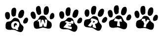 The image shows a series of animal paw prints arranged horizontally. Within each paw print, there's a letter; together they spell Qwerty