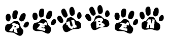 The image shows a series of animal paw prints arranged horizontally. Within each paw print, there's a letter; together they spell Reuben