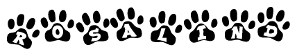 The image shows a row of animal paw prints, each containing a letter. The letters spell out the word Rosalind within the paw prints.