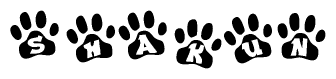 The image shows a series of animal paw prints arranged horizontally. Within each paw print, there's a letter; together they spell Shakun