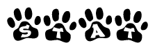 The image shows a row of animal paw prints, each containing a letter. The letters spell out the word Stat within the paw prints.
