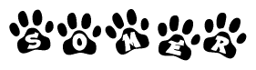 The image shows a row of animal paw prints, each containing a letter. The letters spell out the word Somer within the paw prints.