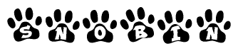 The image shows a series of animal paw prints arranged horizontally. Within each paw print, there's a letter; together they spell Snobin