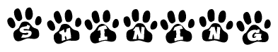 The image shows a row of animal paw prints, each containing a letter. The letters spell out the word Shining within the paw prints.