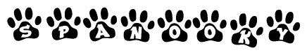 The image shows a series of animal paw prints arranged horizontally. Within each paw print, there's a letter; together they spell Spanooky