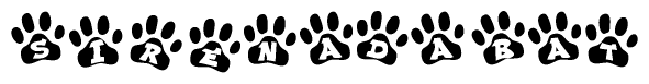 The image shows a series of animal paw prints arranged horizontally. Within each paw print, there's a letter; together they spell Sirenadabat