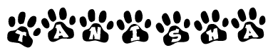 The image shows a series of animal paw prints arranged horizontally. Within each paw print, there's a letter; together they spell Tanisha