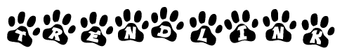 The image shows a series of animal paw prints arranged in a horizontal line. Each paw print contains a letter, and together they spell out the word Trendlink.