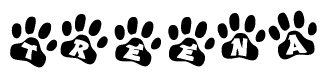 The image shows a series of animal paw prints arranged horizontally. Within each paw print, there's a letter; together they spell Treena