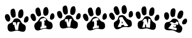 The image shows a row of animal paw prints, each containing a letter. The letters spell out the word Viviane within the paw prints.