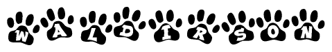 The image shows a series of animal paw prints arranged horizontally. Within each paw print, there's a letter; together they spell Waldirson