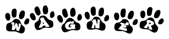The image shows a row of animal paw prints, each containing a letter. The letters spell out the word Wagner within the paw prints.