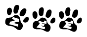 The image shows a series of animal paw prints arranged horizontally. Within each paw print, there's a letter; together they spell Zee