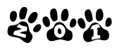 The image shows a series of animal paw prints arranged horizontally. Within each paw print, there's a letter; together they spell Zoi